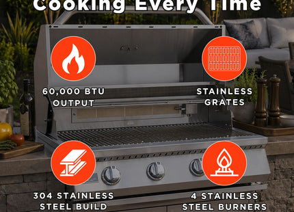 KoKoMo Grills 32" Heavy Duty 60K BTU LP/NG 4 Burner Built-In Stainless Steel Gas Grill (SAK25317) SAKSBY WHOLESALE