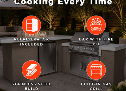 KoKoMo Grills Baja BBQ Island | 9FT LED Fire & Fridge SAKSBY WHOLESALE