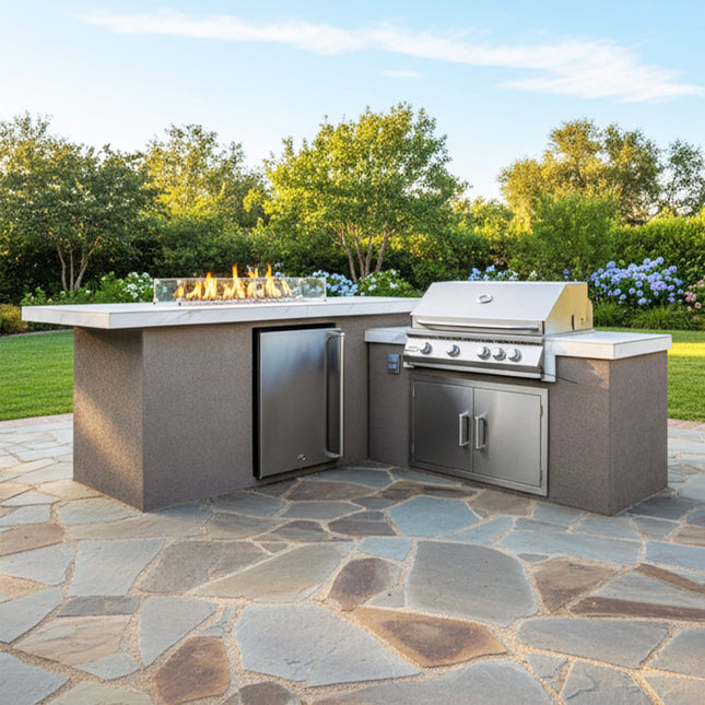 KoKoMo Grills Baja 9FT BBQ Island With LEDs, Built-In BBQ And Refrigerator [Made-To-Order] (SAK85739) SAKSBY WHOLESALE