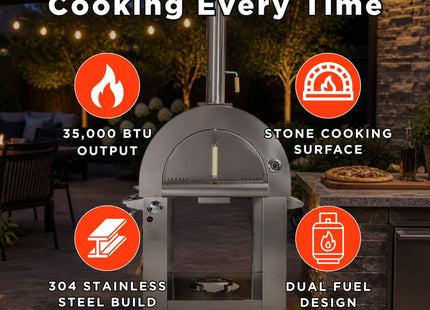 KoKoMo Grills Premium 32" Stainless Steel Dual Fuel Gas Or Wood Fired Pizza Oven (SAK14753) SAKSBY WHOLESALE