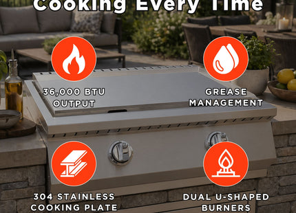 KoKoMo Grills Premium 36K BTU Teppanyaki Griddle With Dual U Shape Burner, 30" (SAK19367) SAKSBY WHOLESALE