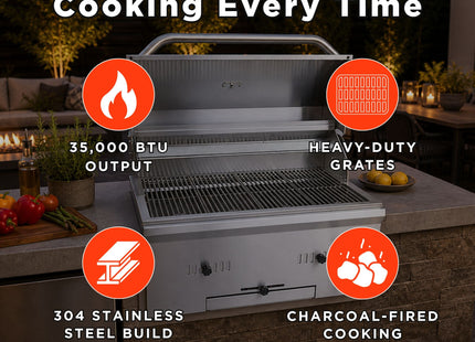 KoKoMo Grills Premium Built-In Charcoal Grill With 304 Stainless Steel And Adjustable Heat Tray, 32" (SAK32504) SAKSBY WHOLESALE