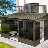 [12X14FT] Large Outdoor All-Season Wall Mounted Sunroom Solarium With Galvanized Steel Roof & Moveable PVC Screen (SAK46475)