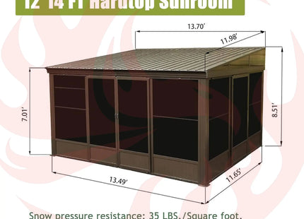 [12X14FT] Large Outdoor All-Season Wall Mounted Sunroom Solarium With Galvanized Steel Roof & Moveable PVC Screen (SAK46475) SAKSBY WHOLESALE