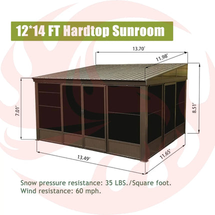 [12X14FT] Large Outdoor All-Season Wall Mounted Sunroom Solarium With Galvanized Steel Roof & Moveable PVC Screen (SAK46475) SAKSBY WHOLESALE