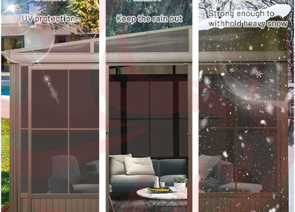 [12X14FT] Large Outdoor All-Season Wall Mounted Sunroom Solarium With Galvanized Steel Roof & Moveable PVC Screen (SAK46475) SAKSBY WHOLESALE