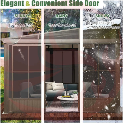 [12X14FT] Large Outdoor All-Season Wall Mounted Sunroom Solarium With Galvanized Steel Roof & Moveable PVC Screen (SAK46475) SAKSBY WHOLESALE