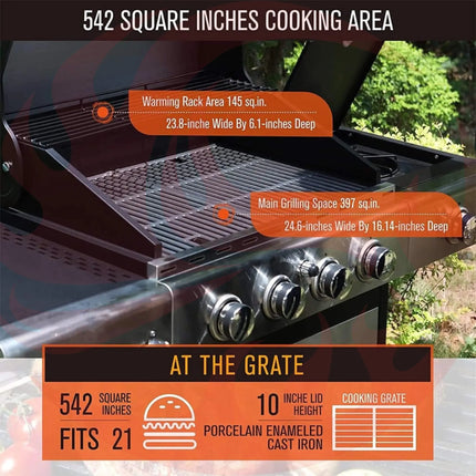 Large Outdoor 42K BTU BBQ Stainless Steel Propane Gas Grill With 4 Burners (SAK61283) - Phoenix Fire Art Store