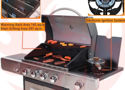 Large Outdoor 42K BTU BBQ Stainless Steel Propane Gas Grill With 4 Burners (SAK61283) - Phoenix Fire Art Store