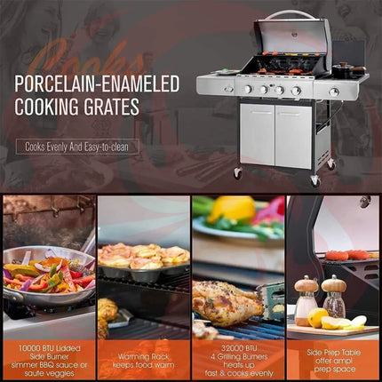 Large Outdoor 42K BTU BBQ Stainless Steel Propane Gas Grill With 4 Burners (SAK61283) - Phoenix Fire Art Store