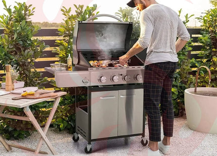 Large Outdoor 42K BTU BBQ Stainless Steel Propane Gas Grill With 4 Burners (SAK61283) - Phoenix Fire Art Store