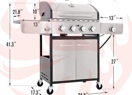 Large Outdoor 42K BTU BBQ Stainless Steel Propane Gas Grill With 4 Burners (SAK61283) - Phoenix Fire Art Store