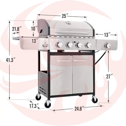 Large Outdoor 42K BTU BBQ Stainless Steel Propane Gas Grill With 4 Burners (SAK61283) - Phoenix Fire Art Store
