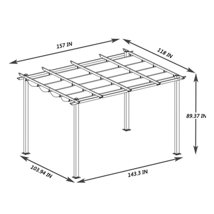 [10X13FT] Large Outdoor Patio Pergola With Canopy & Retractable Sun Shades, Beige (SAK51842) - Phoenix Fire Art Store