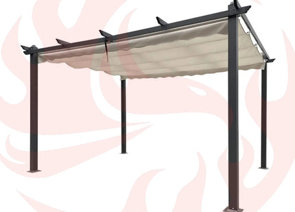 [10X13FT] Large Outdoor Patio Pergola With Canopy & Retractable Sun Shades, Beige (SAK51842) - Phoenix Fire Art Store