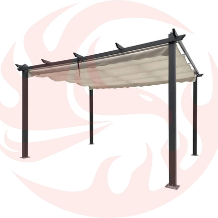 [10X13FT] Large Outdoor Patio Pergola With Canopy & Retractable Sun Shades, Beige (SAK51842) - Phoenix Fire Art Store