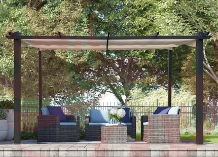 [10X13FT] Large Outdoor Patio Pergola With Canopy & Retractable Sun Shades, Beige (SAK51842) - Phoenix Fire Art Store