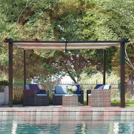 [10X13FT] Large Outdoor Patio Pergola With Canopy & Retractable Sun Shades, Beige (SAK51842) - Phoenix Fire Art Store