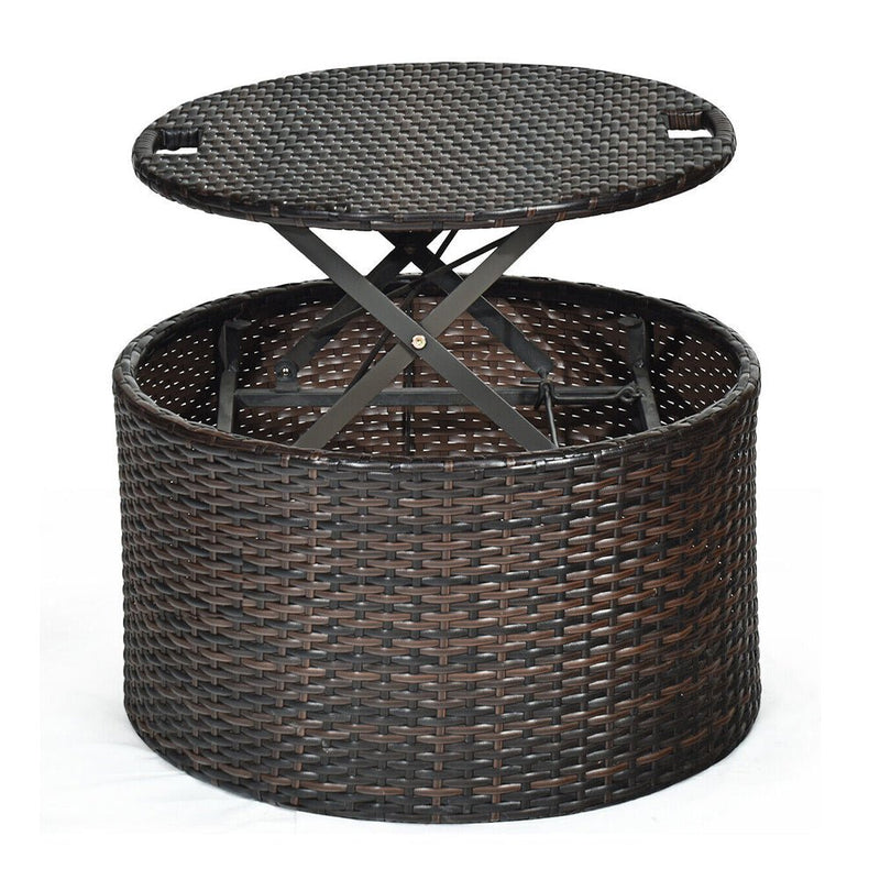 Alora Large Outdoor Patio Rattan Daybed Sofa W/ Adjustable Table Top, Canopy & 3 Pillows, 76" (SAK91254)