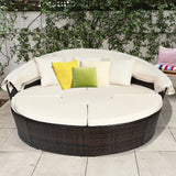 Alora Large Outdoor Patio Rattan Daybed Sofa W/ Adjustable Table Top, Canopy & 3 Pillows, 76" (SAK91254)