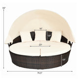 Alora Large Outdoor Patio Rattan Daybed Sofa W/ Adjustable Table Top, Canopy & 3 Pillows, 76" (SAK91254)