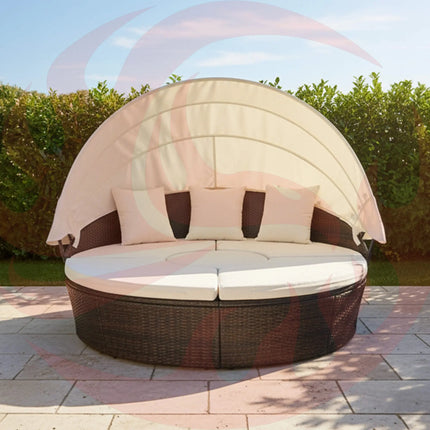 Alora Large Outdoor Patio Rattan Daybed Sofa W/ Adjustable Table Top, Canopy & 3 Pillows, 76" (SAK91254) SAKSBY WHOLESALE