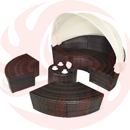 Alora Large Outdoor Patio Rattan Daybed Sofa W/ Adjustable Table Top, Canopy & 3 Pillows, 76" (SAK91254) SAKSBY WHOLESALE
