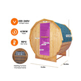 Thermora Large Premium American White Oak Outdoor Wooden Barrel Sauna With 4.5KW Sauna Heater (SAK45968)