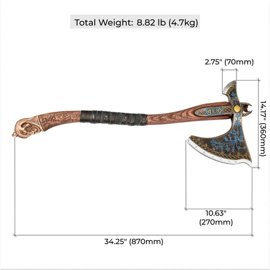 Leviathan Kratos axe with carved handle 35.8"