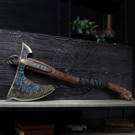Leviathan Kratos axe with carved handle 35.8"
