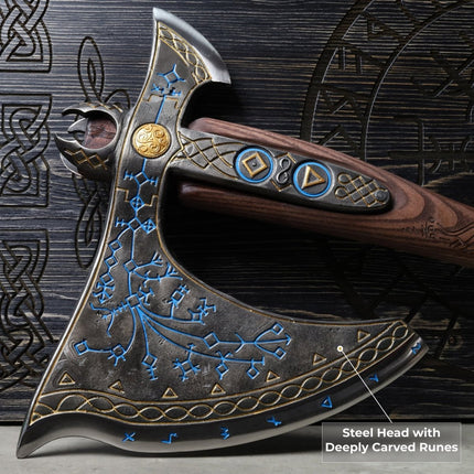 Leviathan Kratos axe with carved handle 34.25"