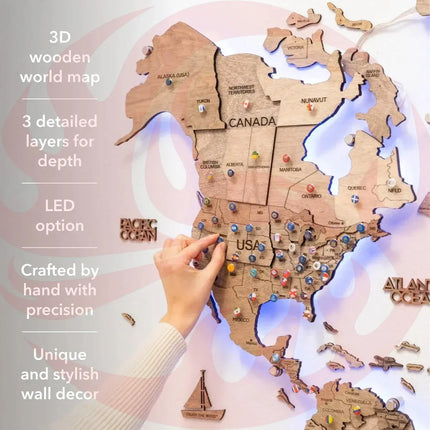 3D LED Wooden World Map | Terra