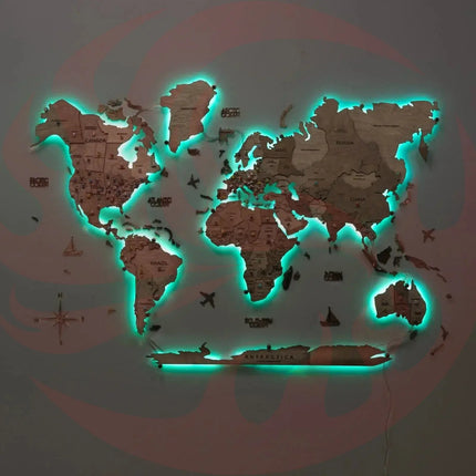 3D LED Wooden World Map | Terra