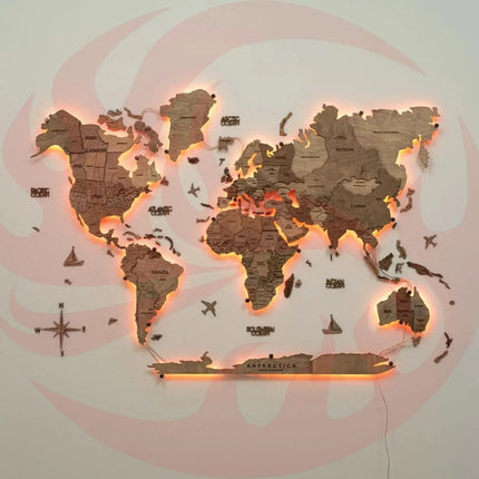 3D LED Wooden World Map | Terra