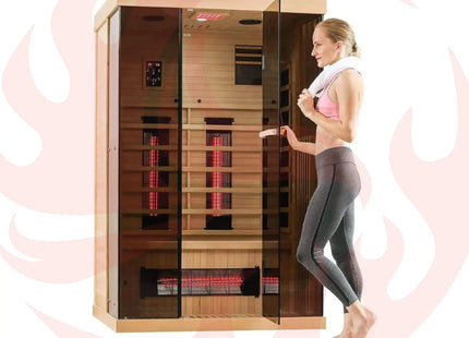 Thermora Luxury 2-Person Low EMF FAR Infrared Heat Wood Home Personal Spa Sauna W/ Panoramic Tempered Glass, 2000W (SAK27481) - Phoenix Fire Art Store