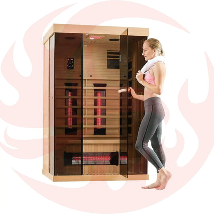 Thermora Luxury 2-Person Low EMF FAR Infrared Heat Wood Home Personal Spa Sauna W/ Panoramic Tempered Glass, 2000W (SAK27481) - Phoenix Fire Art Store