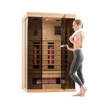Thermora Luxury 2-Person Low EMF FAR Infrared Heat Wood Home Personal Spa Sauna W/ Panoramic Tempered Glass, 2000W (SAK27481)
