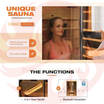 Thermora Luxury 2-Person Low EMF FAR Infrared Heat Wood Home Personal Spa Sauna W/ Panoramic Tempered Glass, 2000W (SAK27481) - Phoenix Fire Art Store