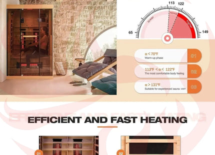 Thermora Luxury 2-Person Low EMF FAR Infrared Heat Wood Home Personal Spa Sauna W/ Panoramic Tempered Glass, 2000W (SAK27481) - Phoenix Fire Art Store