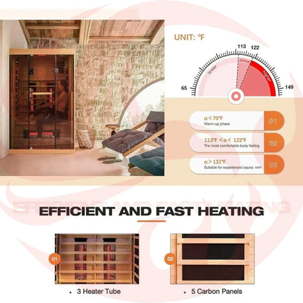 Thermora Luxury 2-Person Low EMF FAR Infrared Heat Wood Home Personal Spa Sauna W/ Panoramic Tempered Glass, 2000W (SAK27481) - Phoenix Fire Art Store