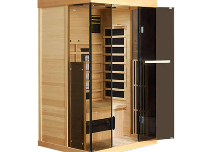 Thermora Luxury 2-Person Low EMF FAR Infrared Heat Wood Home Personal Spa Sauna W/ Panoramic Tempered Glass, 2000W (SAK27481) - Phoenix Fire Art Store