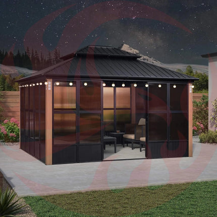 Alora Oasis Luxury Heavy-Duty Hardtop Sunroom With Aluminum Frame And LED Lights (SAK79102) SAKSBY WHOLESALE