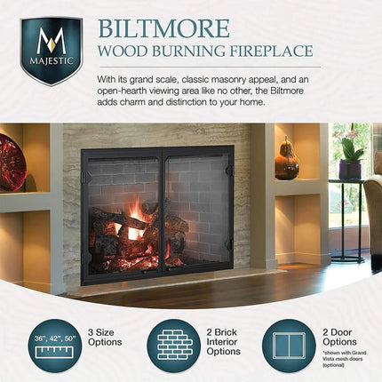 Majestic Biltmore Radiant 36" Open Wood Burning Fireplace [SB60] (SAK13487) - Phoenix Fire Art Store