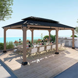 [12X20FT] Alora Heavy-Duty Backyard Cedar Wood Steel Hardtop Double Roof Gazebo Canopy (95726813)
