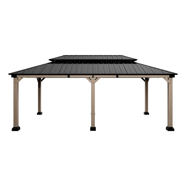 [12X20FT] Alora Heavy-Duty Backyard Cedar Wood Steel Hardtop Double Roof Gazebo Canopy (95726813)