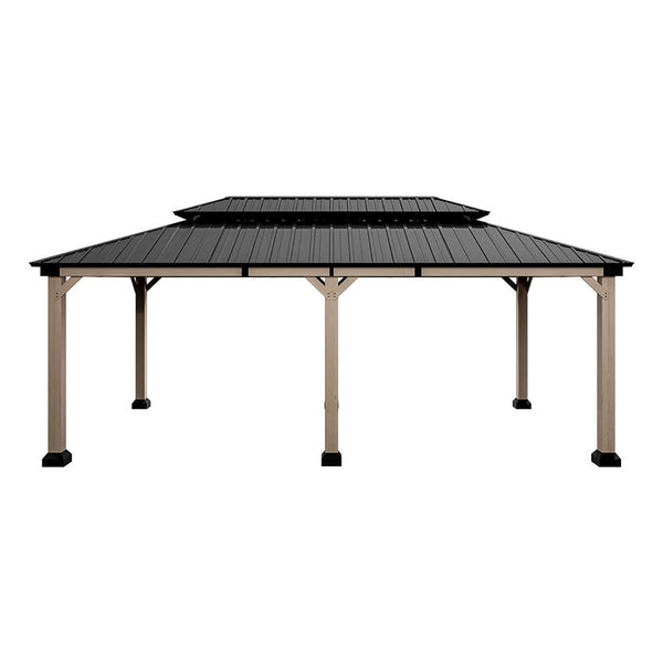[12X20FT] Alora Heavy-Duty Backyard Cedar Wood Steel Hardtop Double Roof Gazebo Canopy (95726813)