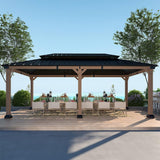 [12X20FT] Alora Heavy-Duty Backyard Cedar Wood Steel Hardtop Double Roof Gazebo Canopy (95726813)