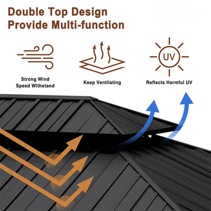 [12X20FT] Alora Heavy-Duty Backyard Cedar Wood Steel Hardtop Double Roof Gazebo Canopy (95726813) - Phoenix Fire Art Store