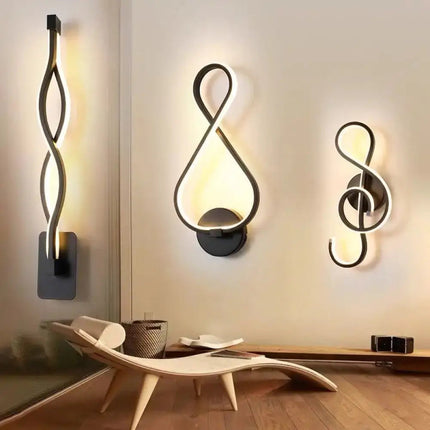 Minimalist Line Art LED Sconce - Black Metal Wall Lamp Decorbites