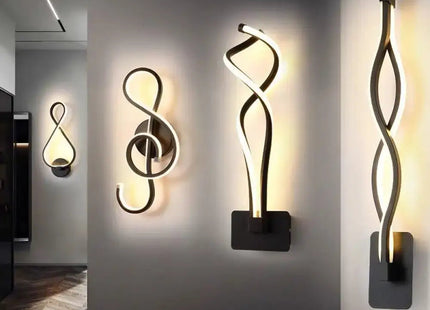 Minimalist Line Art LED Sconce - Black Metal Wall Lamp Decorbites